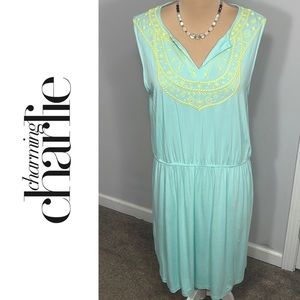 NWT Charming Charlie Seafoam Green Embroidered Sleeveless A-Line Dress in XL USW
